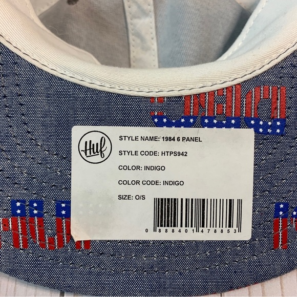 NEW Huf 1984 6-Panel Red White Blue Chambray Baseball Cap Hat Adjustable NWT - Picture 7 of 8
